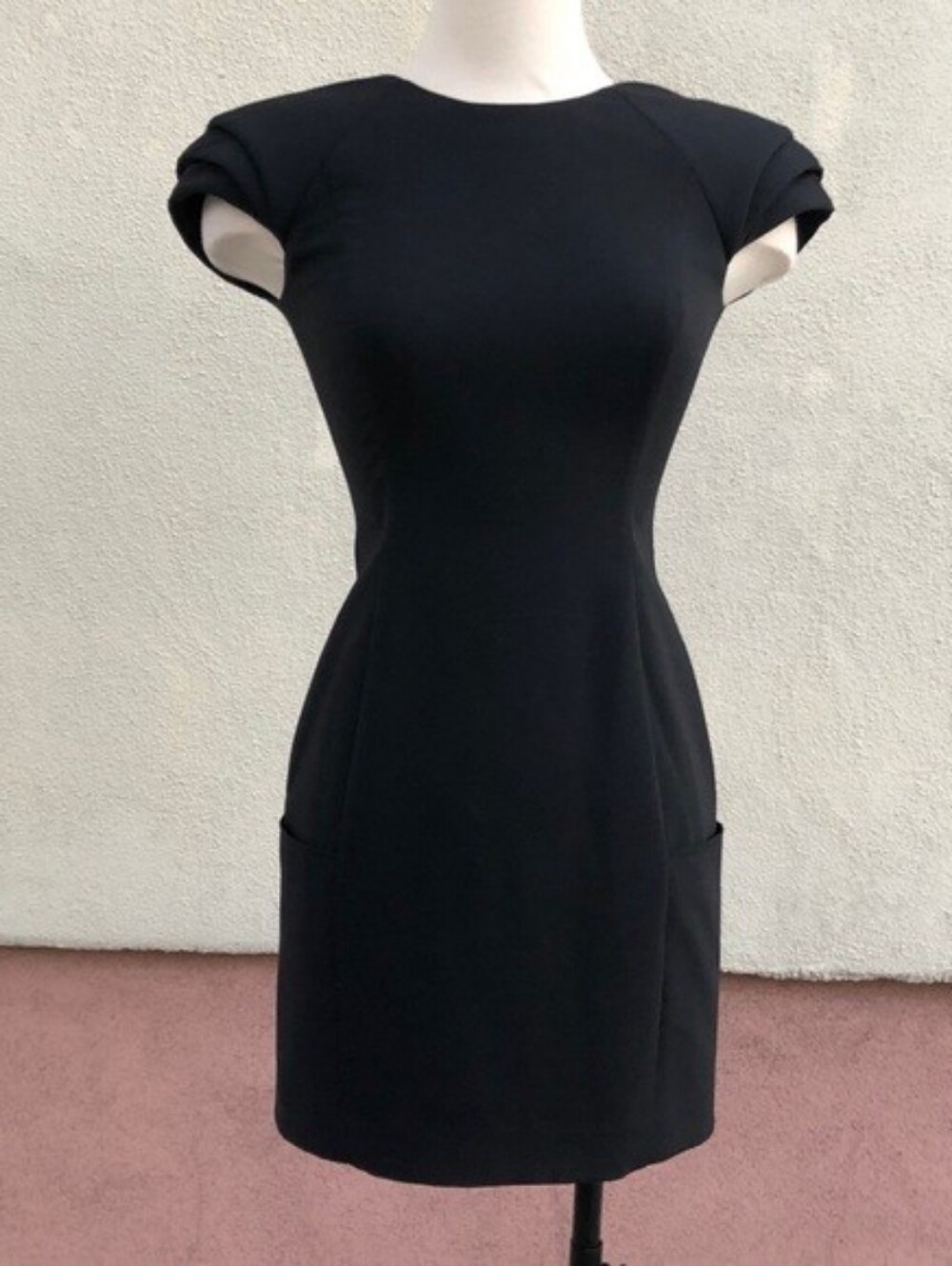 Aritzia Mackage Black Cap-Sleeve Wool Quiet Luxury Sheath Dress